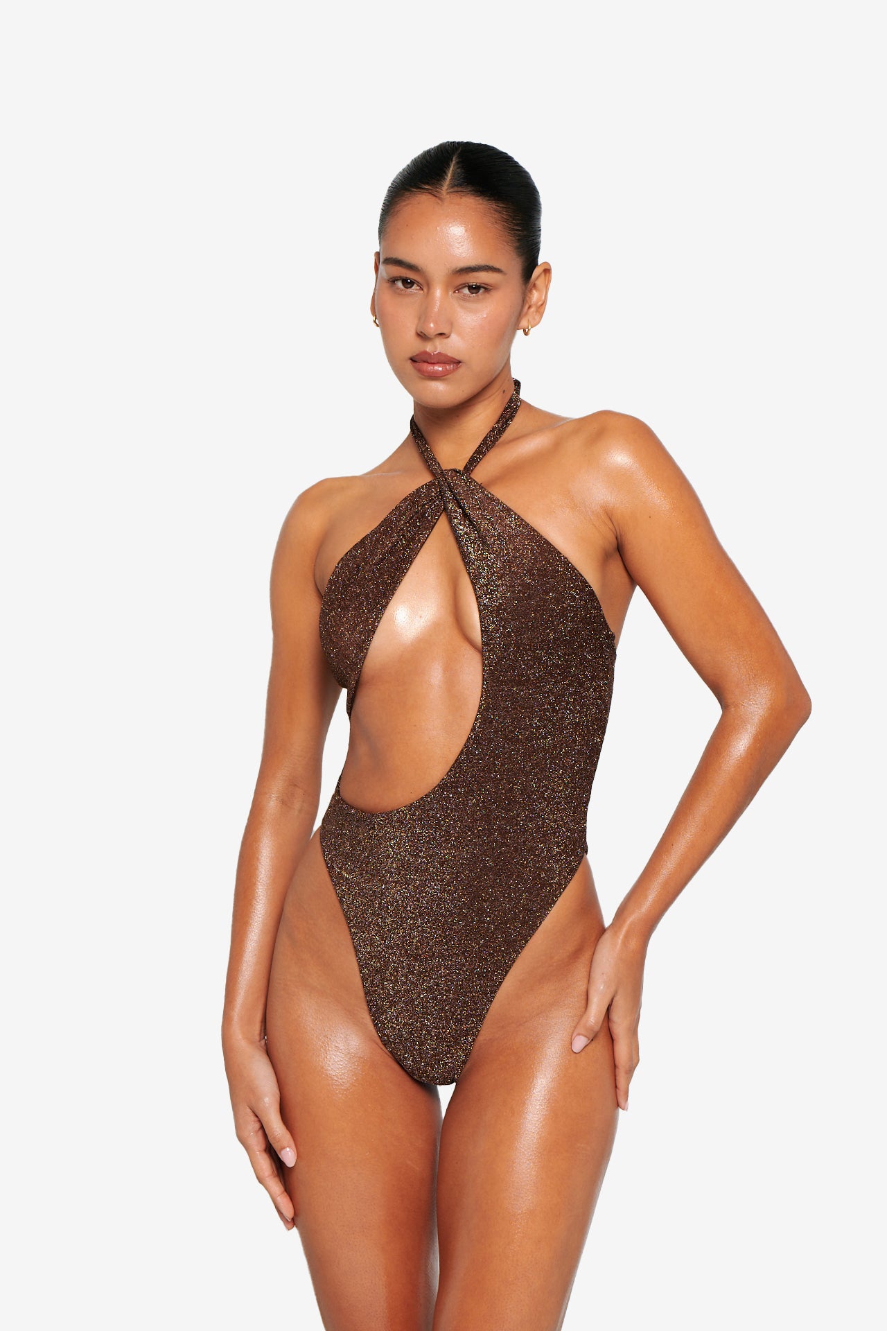 Delphi Swimsuit - Brown Glitter