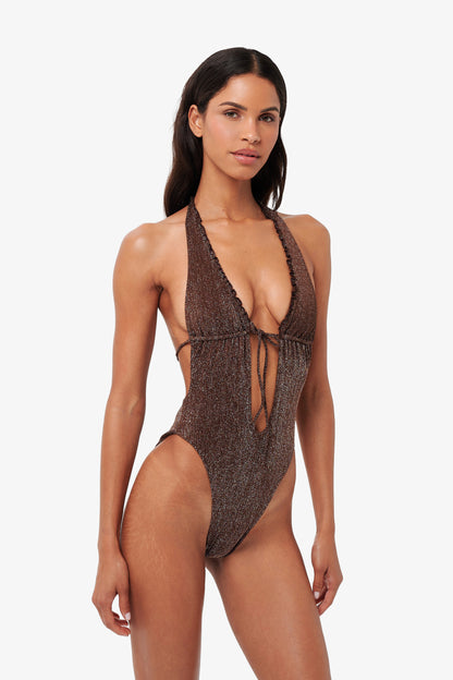 Solara Swimsuit - Brown Glitter